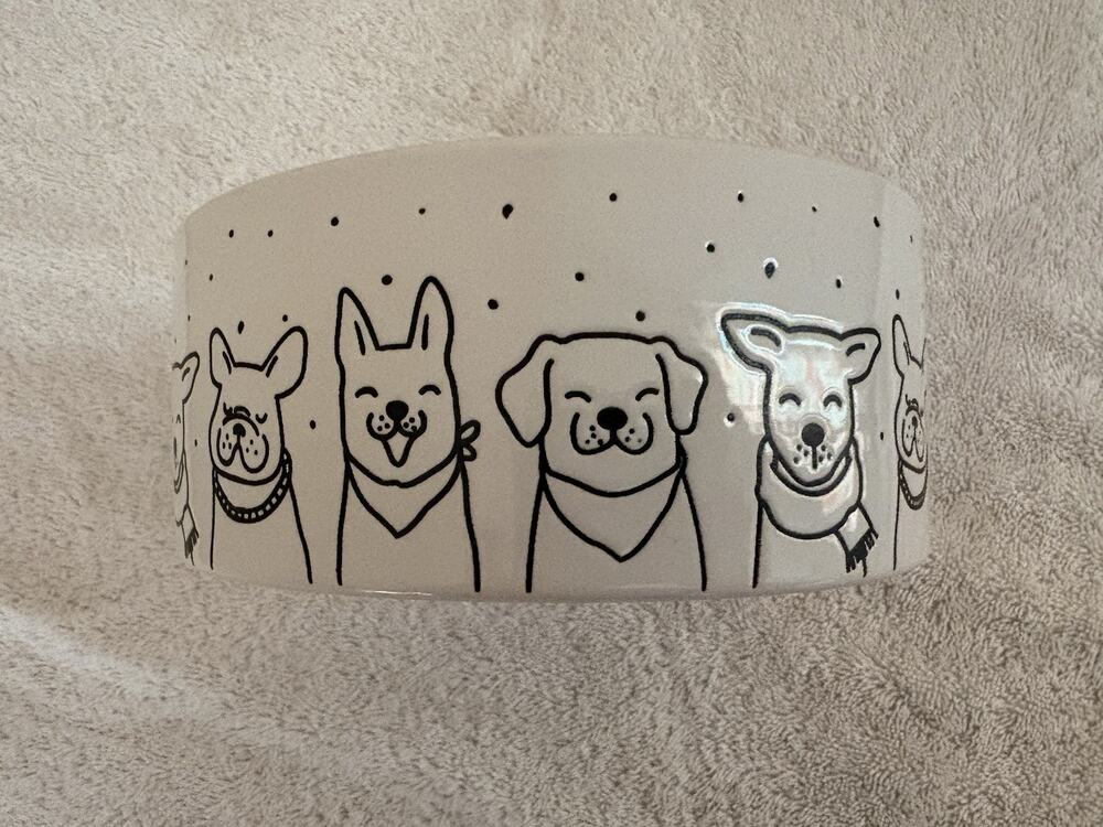 Good Dog Food Bowl Signature Stoneware Black White Happy Puppy 6x2.5”